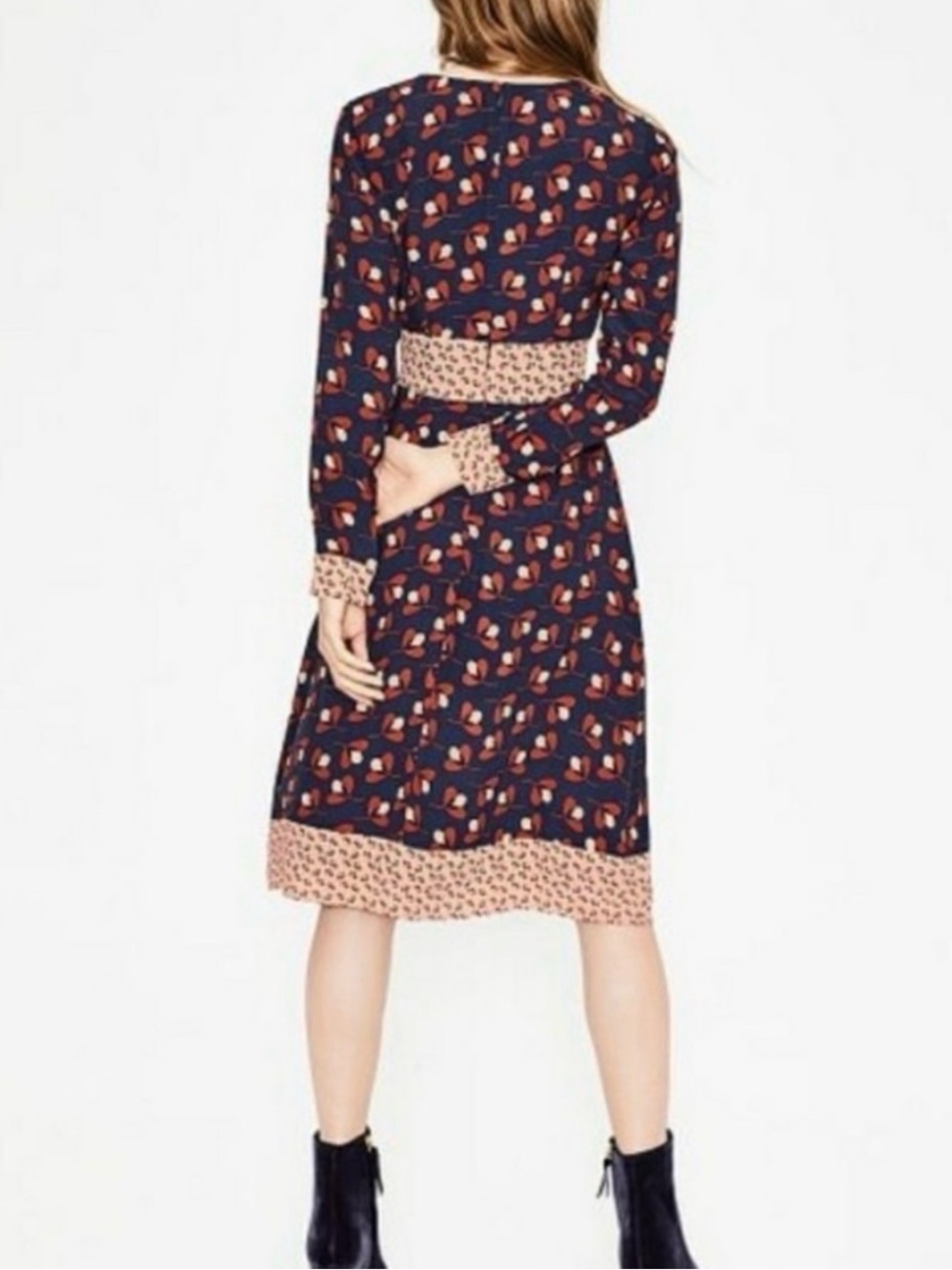 Boden Daisy Conker Midi Dress Floral Print Clover Geo Long Sleeve A-Line - Picture 5 of 12